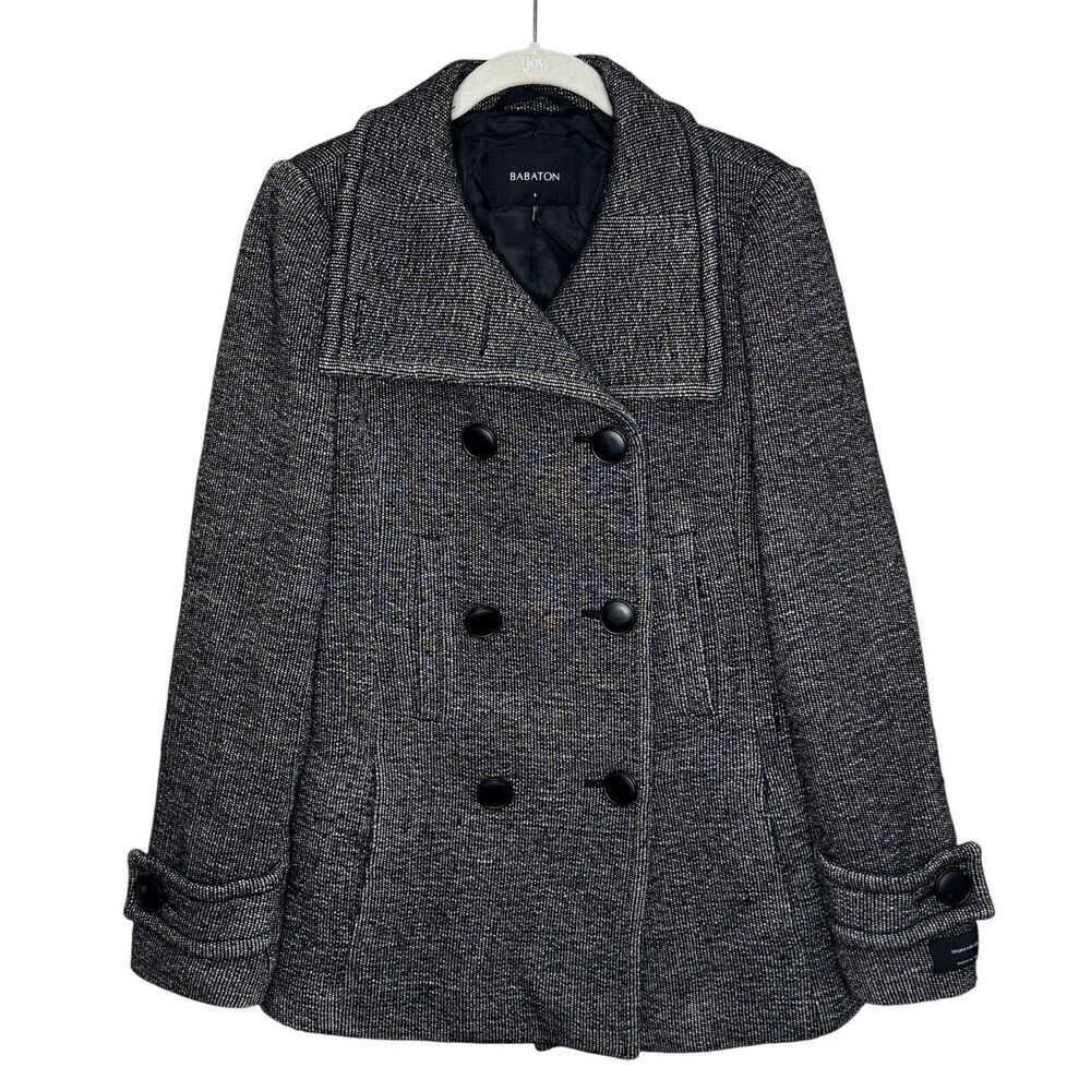 Babaton Jacket Womens Small Gray Wool Blend Tweed Peacoat Italian Fabric